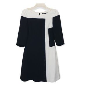 Karen Millen Women's Sz 6 Black & White Colorblock Sheath Boat Neck Midi Dress
